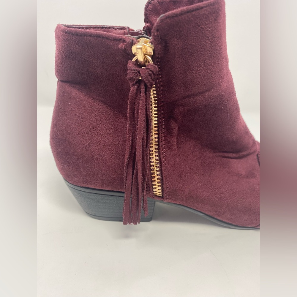 Nature Breeze Burgundy Ankle Boots Zip Up Side With Fringe Size 9 - Picture 3 of 9